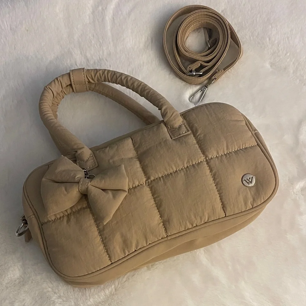 WestBronco- Tan Nylon Quilted Handbag with Bow charm